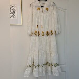 Zara White Floral Embroidered Maxi Dress